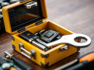 A classic red toolbox opened to reveal a computer chip inside, symbolizing the practical, foundational tech support included in the FixIT Essentials plan.